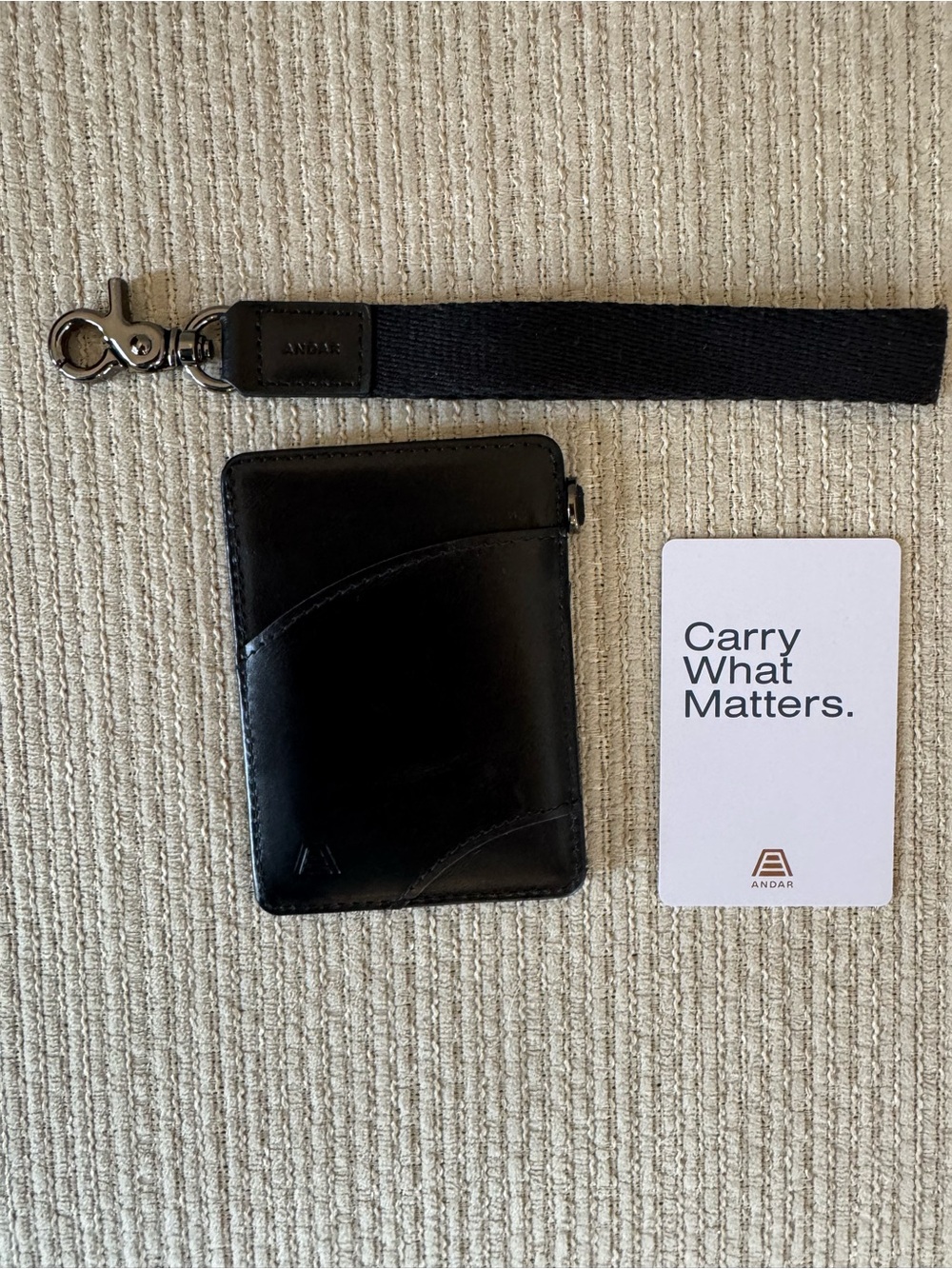 Andar Black Leather Card Wallet with Wrist Strap